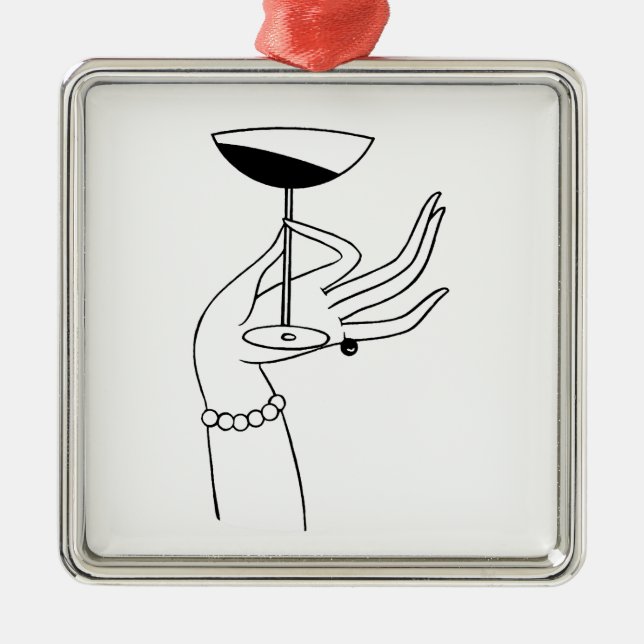 Art Deco Lady's Hand Holding Champagne Glass Ornament Aus Metall (Vorne)