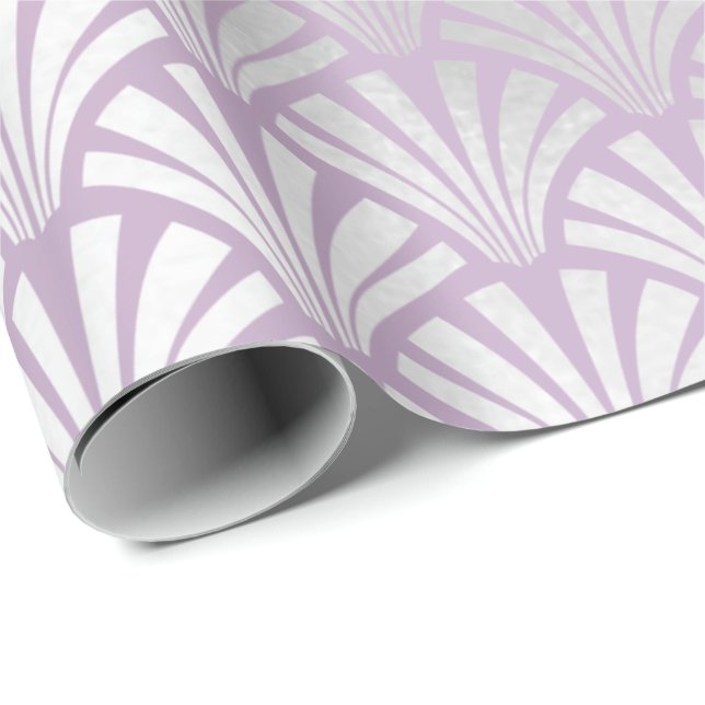 Art Deco Lavender Silver Gray Scales Seashells Geschenkpapier (Rolleneckpunkt)