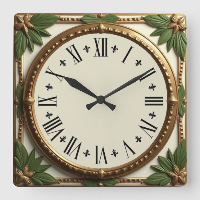 Art Deco Leafs Quadratische Wanduhr (Vorderseite)