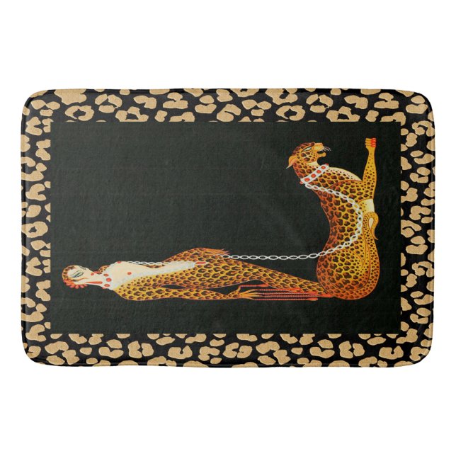 Art Deco Leopard Lady (ERTE) Leopard Skin Bath Mat Badematte (Vorderseite)
