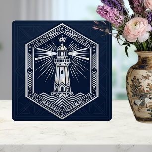 Art Deco Leuchtturm Nautisches Silberdesign Fliese