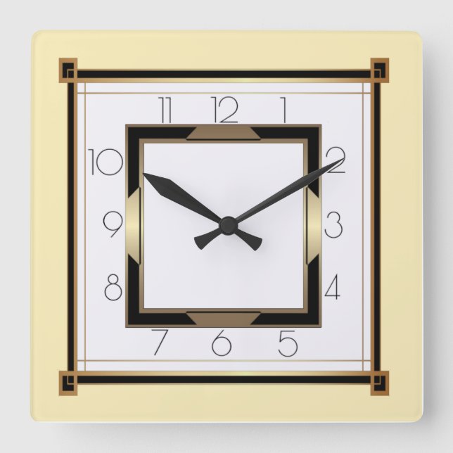 Art-Deco-Licht Quadratische Wanduhr (Vorderseite)