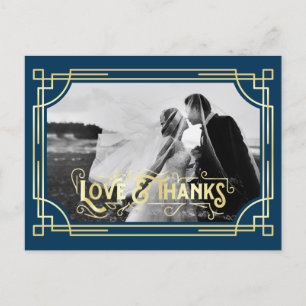 Art Deco Liebe & Danke Gold Dark Blue Vielen Dank Postkarte