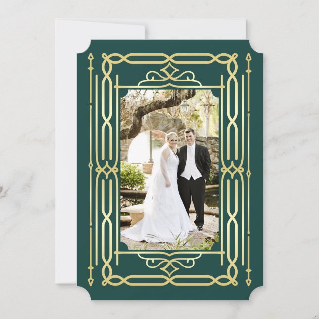Art Deco Liebe & Dankes Gold Green Foto Vielen Dan Dankeskarte (Vorderseite)