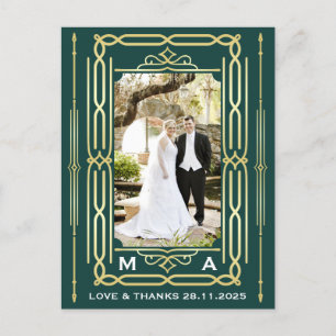 Art Deco Liebe & Dankes Gold Green Foto Vielen Dan Postkarte