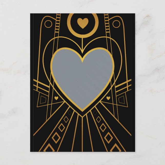 Art Deco Liebe Herzrasse Postkarte (Vorderseite)