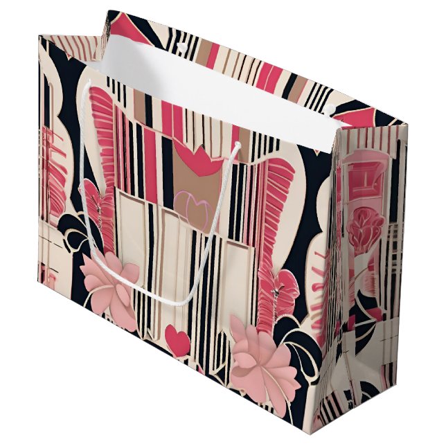 Art Deco Liebe Wrapping Paper Große Geschenktüte (Vorderseite Schrägansicht)