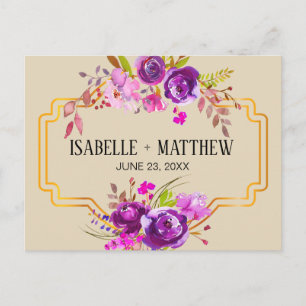 Art Deco Lila Floral Wasserfarbe Save the Date Ankündigungspostkarte