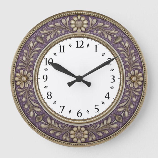 Art Deco Lila Große Wanduhr (Vorderseite)