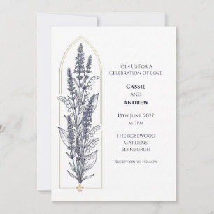 Art Deco Lila-Lilien-Hochzeitseinladung Einladung