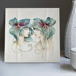 Art Deco Lila-Lilien-Wanddekoration Art Nouveau Fliese