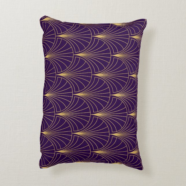 Art Deco Lila und Gold-Muscheln Dekokissen (Rückseite(Vertikal))