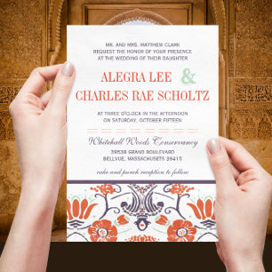 Art Deco Lila und Orange Blumenzehen Einladung