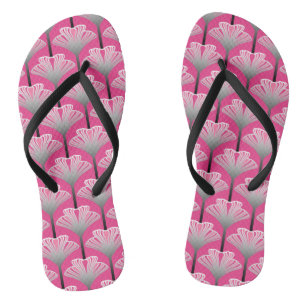 Art Deco Lilie, Fuchsia Rosa und Silber Grau Flip Flops