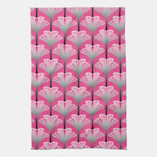 Art Deco Lilie, Fuchsia Rosa und Silber Grau Handtuch