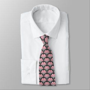 Art Deco Lilie, Grau und Korallenrosa Krawatte