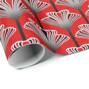 Art Deco Lilie, tiefrot und grau Geschenkpapier