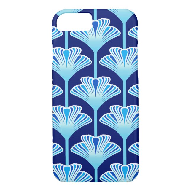 Art Deco Lily, Cobalt Blue, Aqua und White Case-Mate iPhone Hülle (Rückseite)