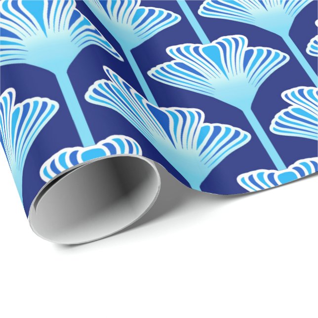 Art Deco Lily, Cobalt Blue, Aqua und White Geschenkpapier (Rolleneckpunkt)
