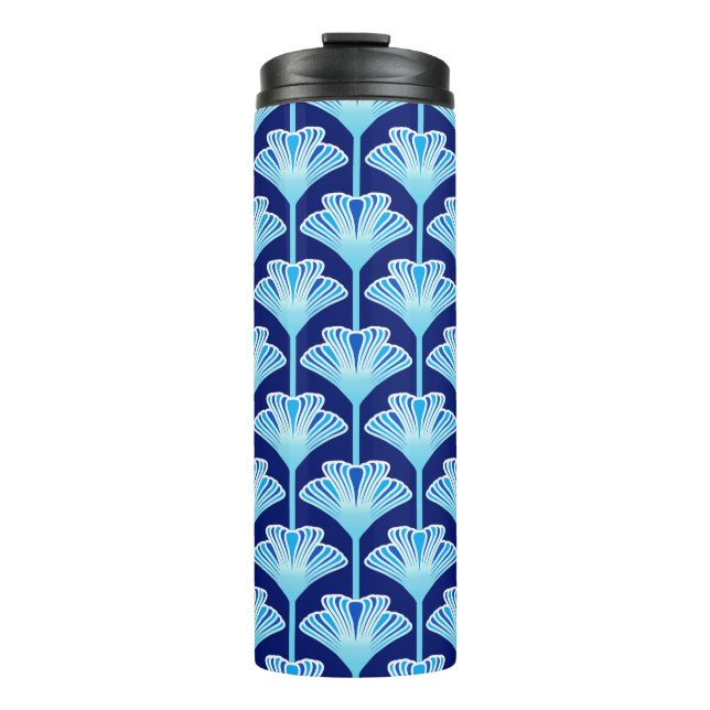 Art Deco Lily, Cobalt Blue, Aqua und White Thermosbecher (Vorderseite)