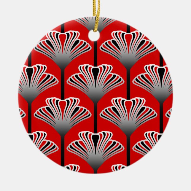 Art Deco Lily, Deep Red and Gray / Grau Keramik Ornament (Vorne)