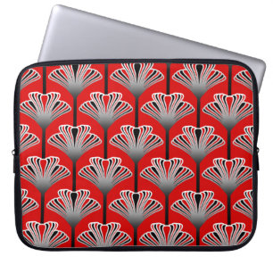 Art Deco Lily, Deep Red and Gray / Grau Laptopschutzhülle