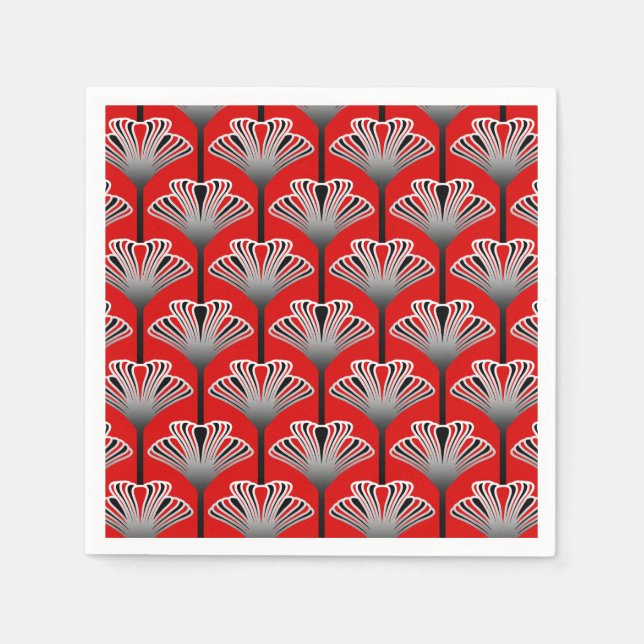Art Deco Lily, Deep Red und Silver Gray / Grau Serviette (Vorderseite)