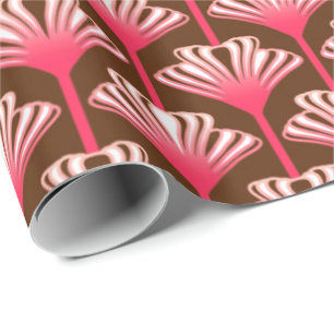 Art Deco Lily, Dunkelbraun und Korallenrosa Geschenkpapier