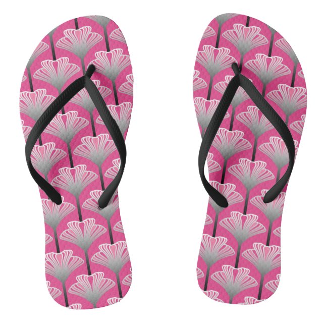 Art Deco Lily, Fuchsia Pink und Silver Grau Flip Flops (Fußbett)