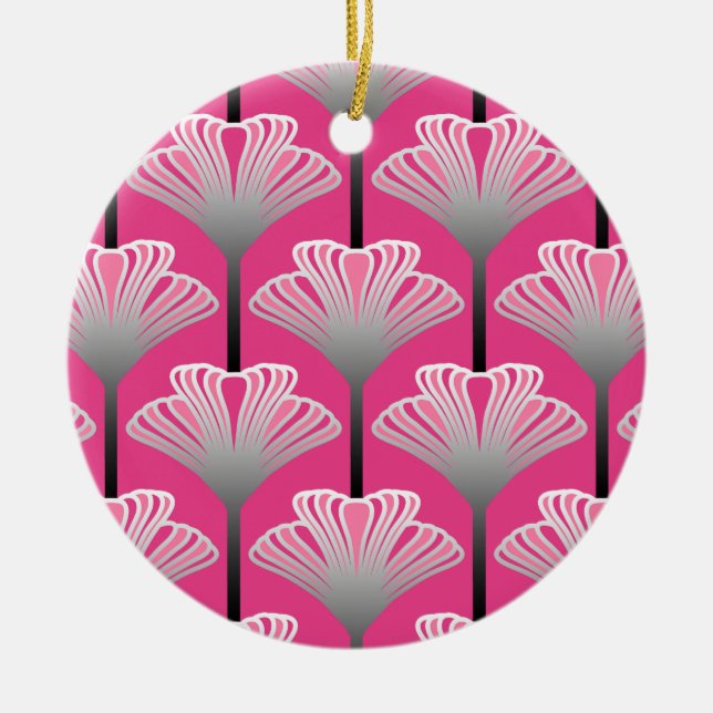 Art Deco Lily, Fuchsia Pink und Silver Grau Keramik Ornament (Vorne)
