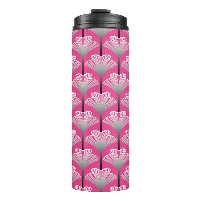 Art Deco Lily, Fuchsia Pink und Silver Grau Thermosbecher (Vorderseite)