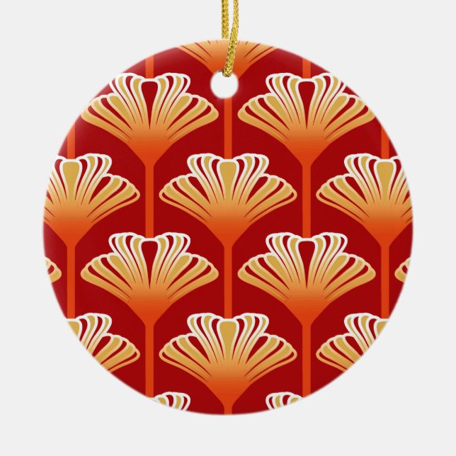 Art Deco Lily, Mandarine Orange und Gold Keramik Ornament (Vorne)