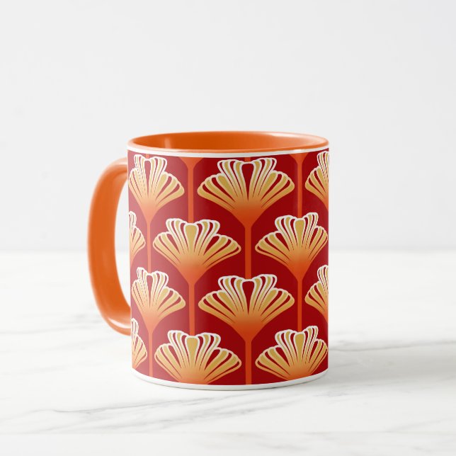 Art Deco Lily, Mandarine Orange und Gold Tasse (Vorderseite Links)