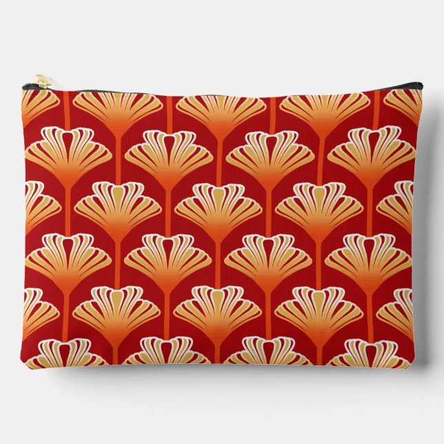 Art Deco Lily, Mandarine Orange und Gold Zubehörtasche (Vorderseite)
