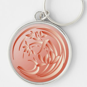 Art Deco Lily Muster - Korallenorange Schlüsselanhänger