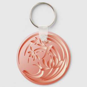 Art Deco Lily Muster - Korallenorange Schlüsselanhänger