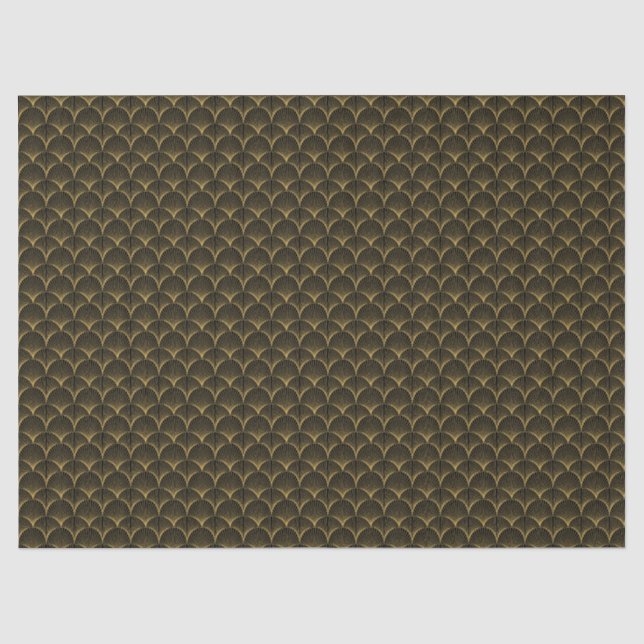 Art Deco Line Lüftermuster | Schwarz und Gold Seidenpapier (Vorderseite)