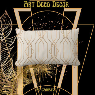 Art Deco Linen & Gold Lumbar Kissen