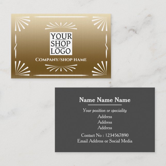 Art Deco Logo Gold Visitenkarte (Vorne/Hinten)