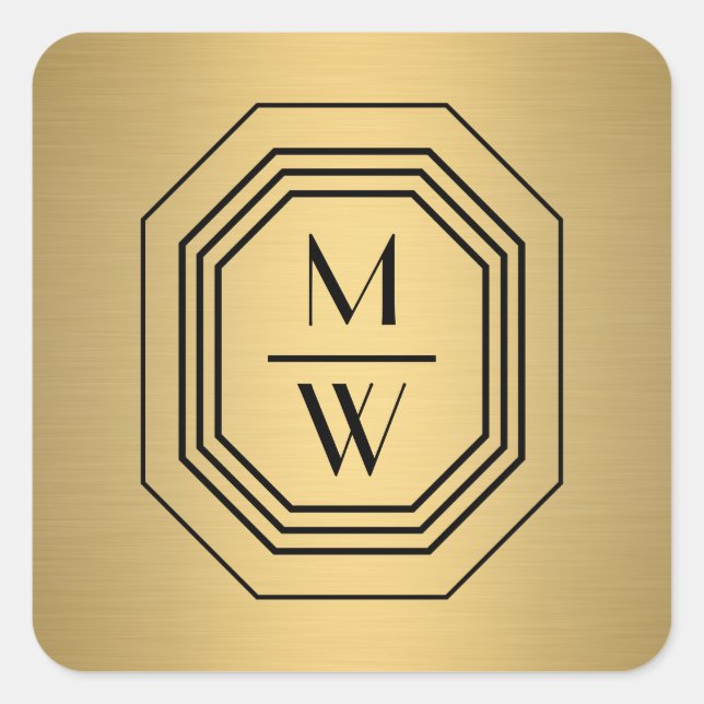 Art-Deco-Logos für Monogramme auf Imitaten Gold Quadratischer Aufkleber (Vorderseite)