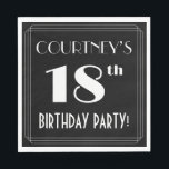 Art Deco Look 18th Birthday Party With Custom Name Serviette<br><div class="desc">This elegant eighteenth birthday party/celebration paper napkin design features a customizable name, an intricate art deco look inspired number “18th”, the message “BIRTHDAY PARTY!”, and a multi-line border. There is a black-colored background by default, but it can be customized to a different color, if desired. Luxurious birthday themed paper napkins...</div>