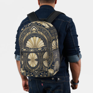 Art Deco Lotus Mandala Navy & Gold geometrisches M Bedruckter Rucksack