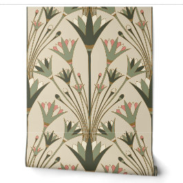 Art Deco Lotus - Scallop Lotus - Brown & Pink Tapete
