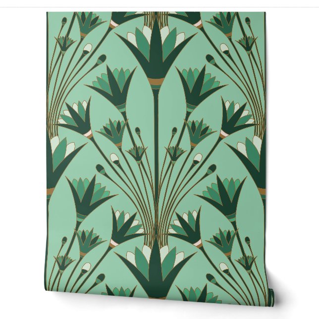 Art Deco Lotus - Scallop Lotus - Mint Green Tapete (Abrollen)