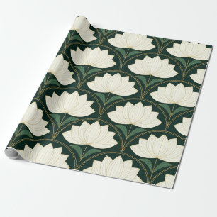 Art Deco Lotusblumen auf goldenen Fächerformen Geschenkpapier