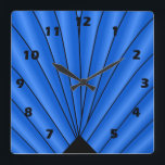 Art Deco Lüfter Design Deep Blue Quadratische Wanduhr<br><div class="desc">Wall clock art deco design that you can customise with any text of your choice. Should you require any help with customising then contact us through the link on this page. Art deco wall clock.</div>