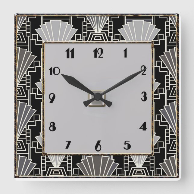 Art Deco Lüftermuster - Grau und Schwarz Quadratische Wanduhr (Vorderseite)