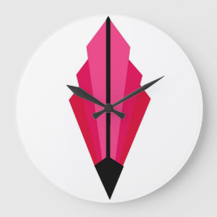Art Deco Lüftermuster in Deep Pink und Raspberry L Große Wanduhr