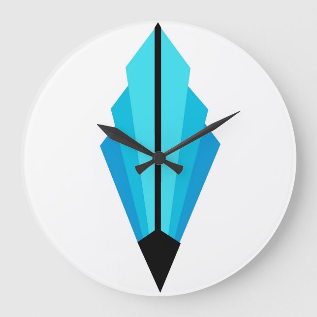 Art Deco Lüftermuster in heller Blues Große Wanduhr (Vorderseite)