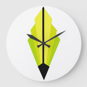 Art Deco Lüftermuster in Zitrone und Limon Große Wanduhr